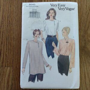 Vintage 90s Vogue Blouse Tunic Sewing Pattern 6-10 Mandarin Collar 9040 UNCUT